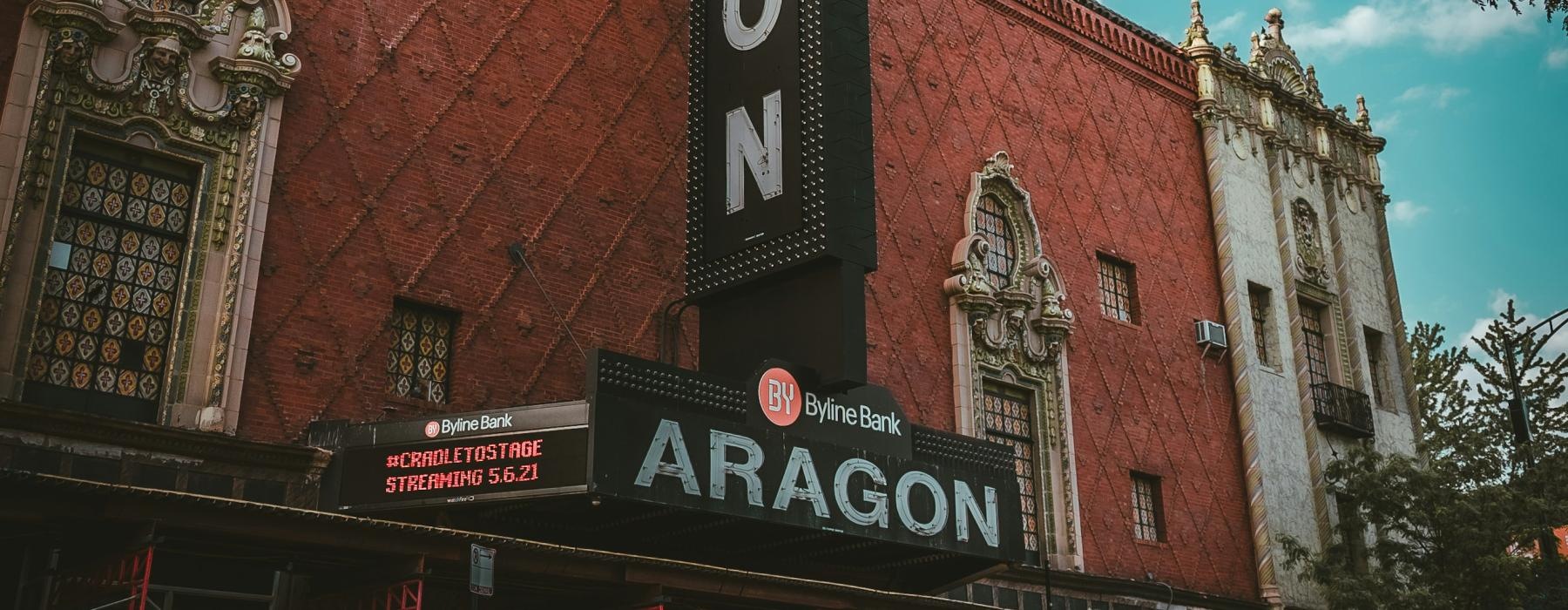 a large building with a sign on it